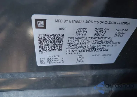 2021 Chevrolet Equinox Awd Ls from USA, damaged, VIN 2GNAXSEV6M6118364